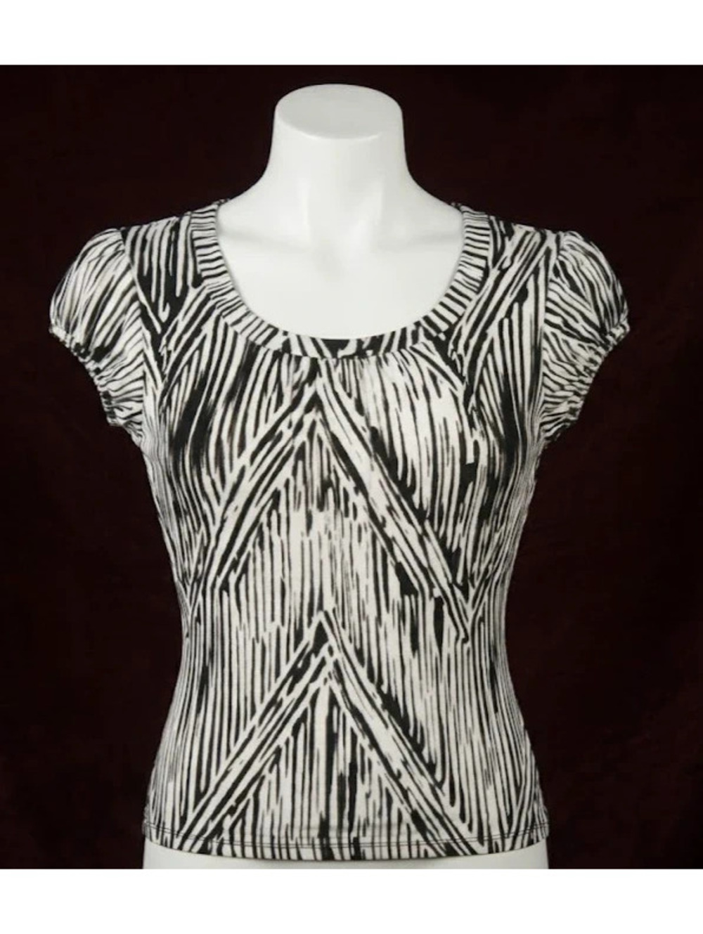 Worthington Stretch Cap Sleeve Geometric Abstract Print Top Size M